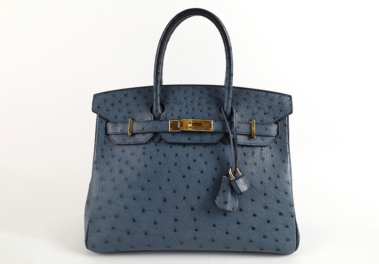 Luxustasche: Hermés Birkin Bag blau mit Muster